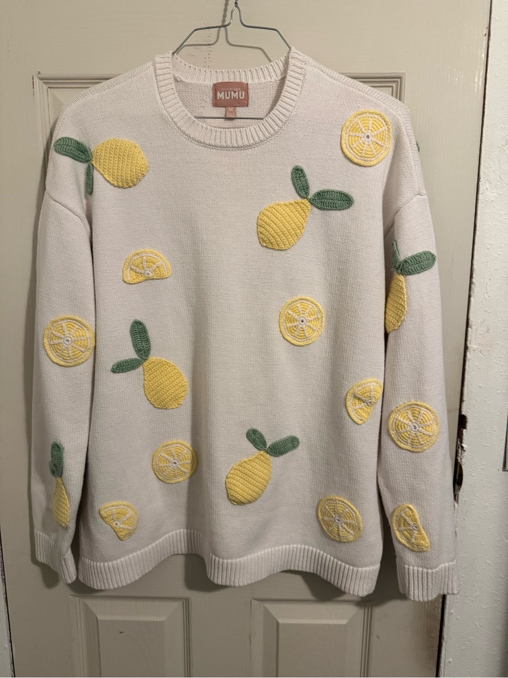 Show Me Your MuMu Cream Sweater with Yellow Lemon Appliqués